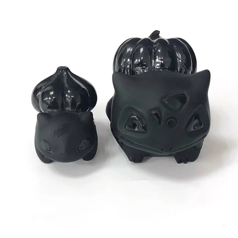 Натуральный черный обсидиан Покемон Бульбазавр фигурка резной животных кварц