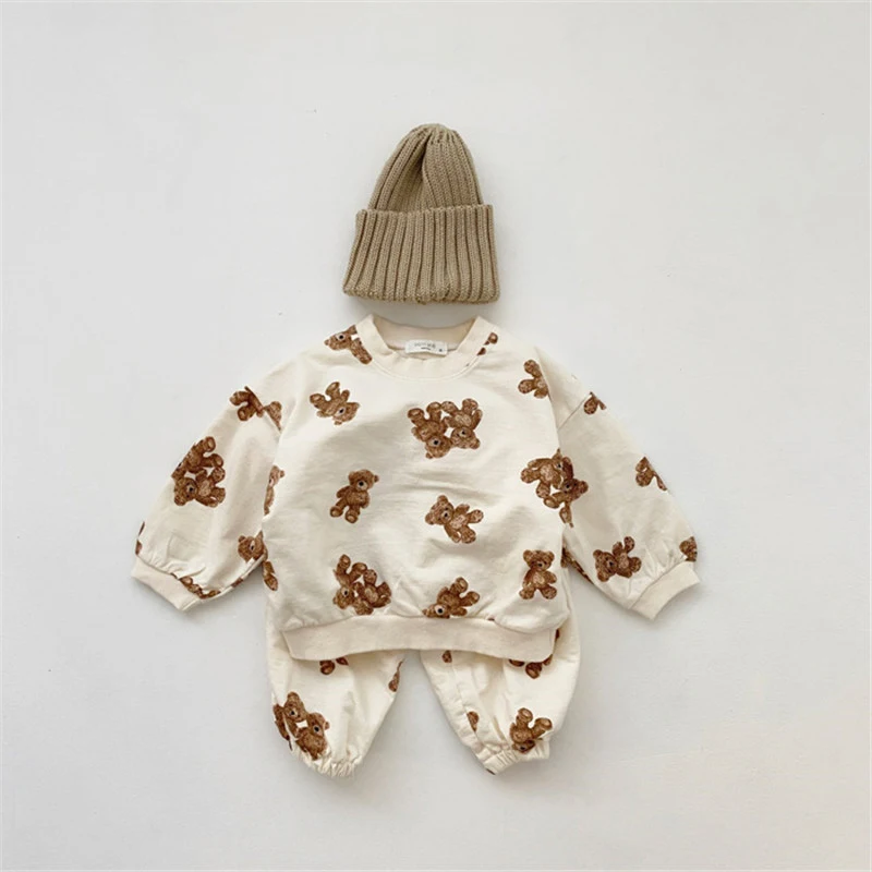 Fashion Baby Girl Clothes Set Kids Cartoon Bear Tops And Pants Suit Toddler Boys Sweatshirt Trousers 2pcs Boy | Детская одежда и