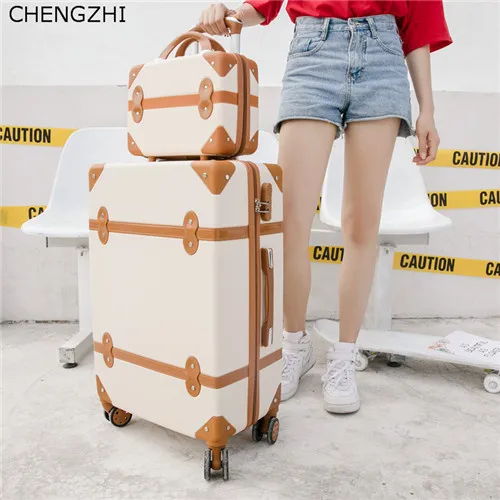 a set CHENGZHI 2" 22" 2" 26 дюймов корейский Ретро девушки на колёсиках Spinner ABS студентов Дорожный чемодан наборы женщин пароль чемодан - Цвет: a set
