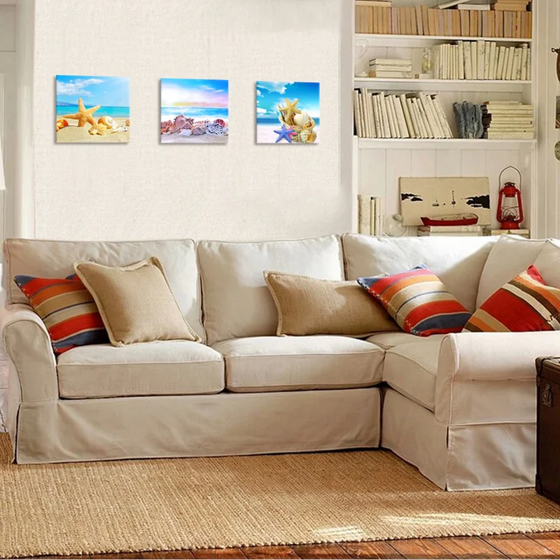 

3 Pieces Canvas Posters and Prints Bedroom Starfish and Conch on Beach Print Home Decor Poster for Room Decoration Pictures