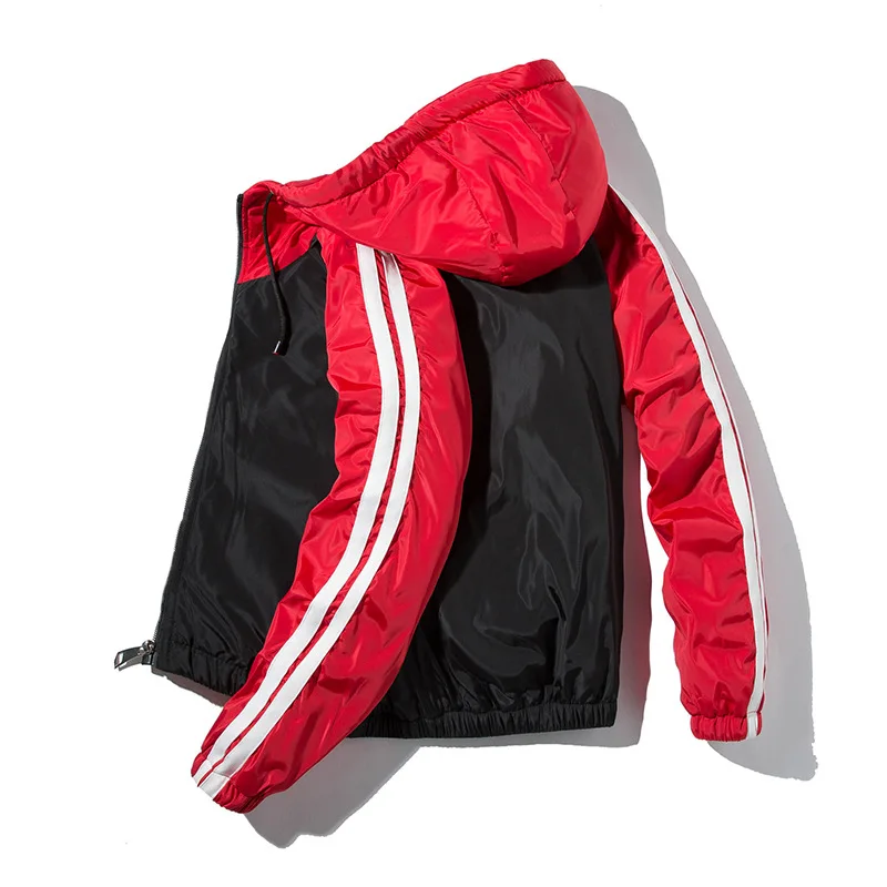 

Fashion Men Bomber jackets Spring Autumn Stripe design Thin Casual hooded coats New Male patchwork outerwear Windbreaker Tops