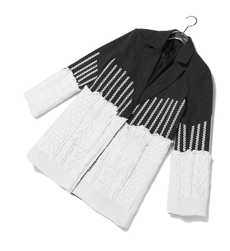 

Blazer women's spring 2021 new super fairy color matching loose twist knitted sweater stitching woolen coat jacket