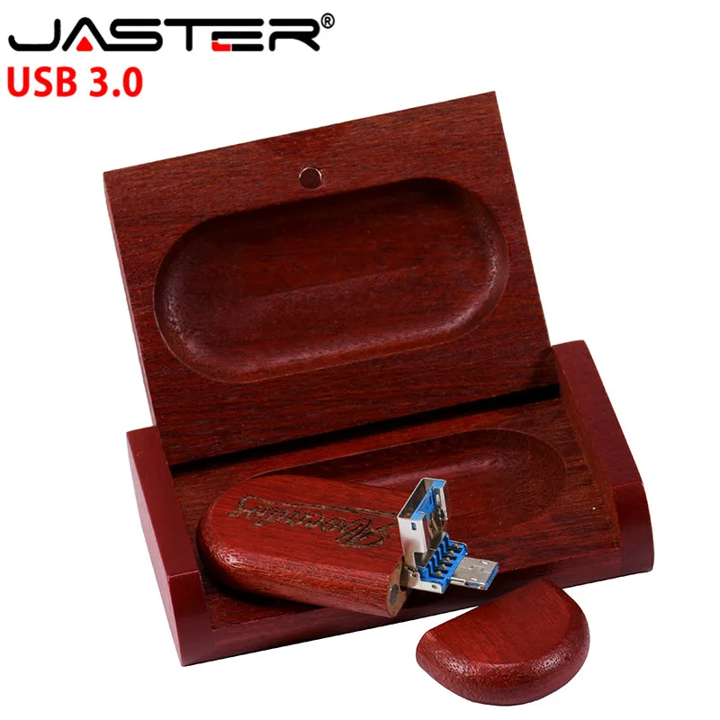 

JASTER new wooden+ boxed USB 3.0 flash drive pendrive 4GB 16GB 32G 64GB 128GB U disk gift (free custom logo ) 2 in 1 interface
