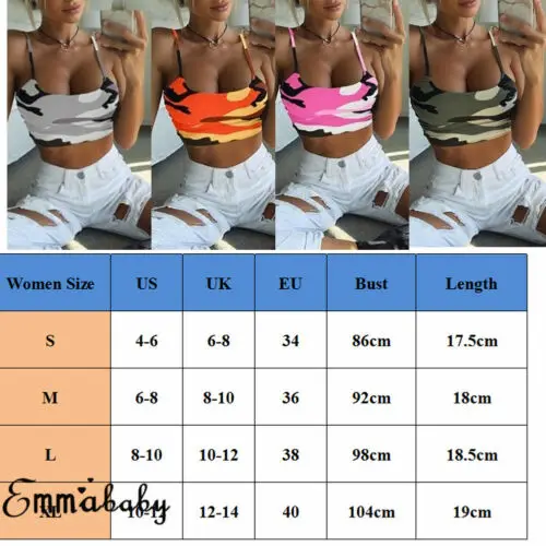 Сексуальный женский летний Камуфляжный кроп-топ на бретельках без рукавов