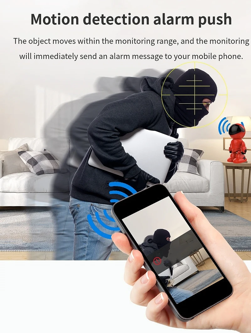 1080P WIFI робот IP камера панорамирование наклона Wi-Fi камера системы безопасности Поддержка P2P ночного видения Обнаружение движения двухстороннее аудио+ TF слот для карт