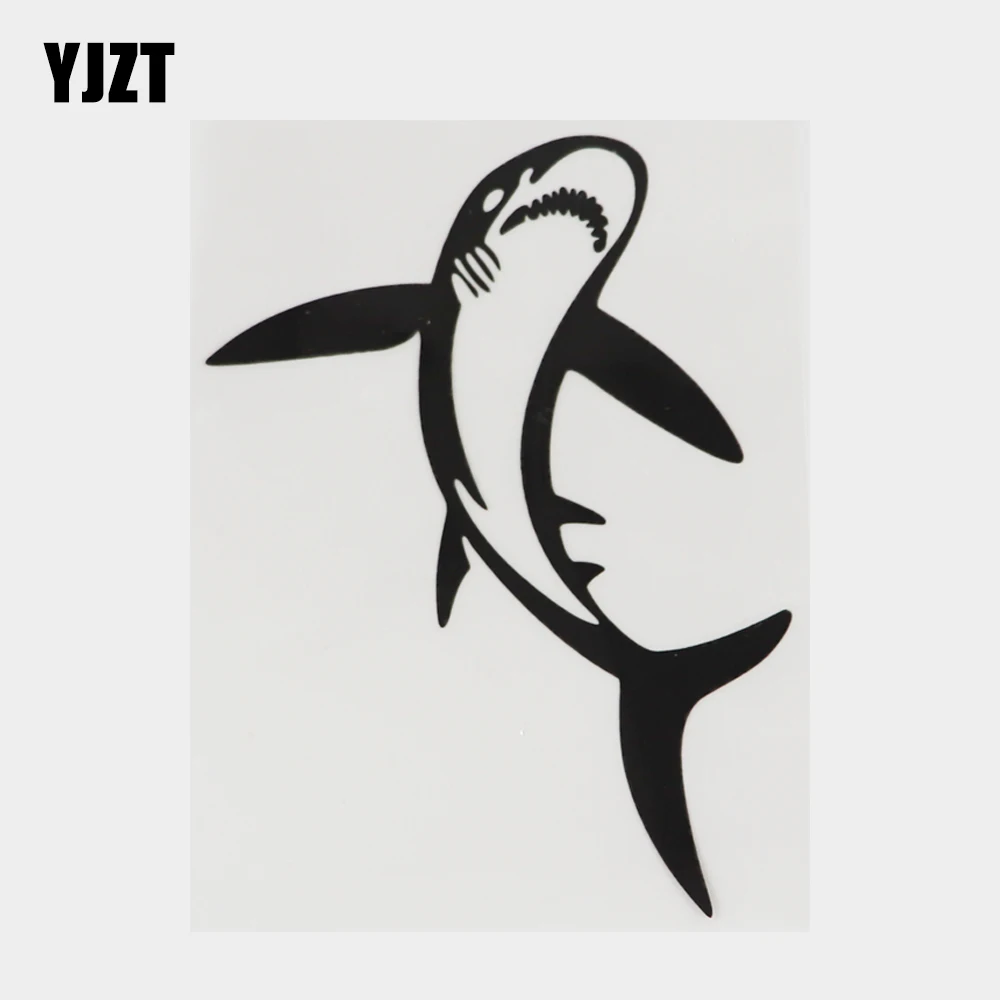 YJZT 10.9CM×15.1CM Ferocious Marine Decal Black/Silver Shark Vinyl Car Sticker 18A-0226