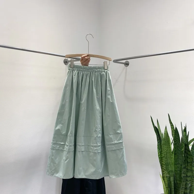 

2021 Summer New Elastic High Waist Slim Simple Solid Fresh Sweet Temperament All-match Women A-line Long Skirt Free Shipping
