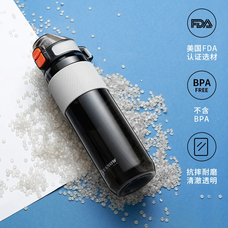 구매 스포츠 체육관 물병 음료 투명 플라스틱 큰 간단한 휴대용 실리콘 물병 빨대 Butelka Na Wode Drinkware DE50SP