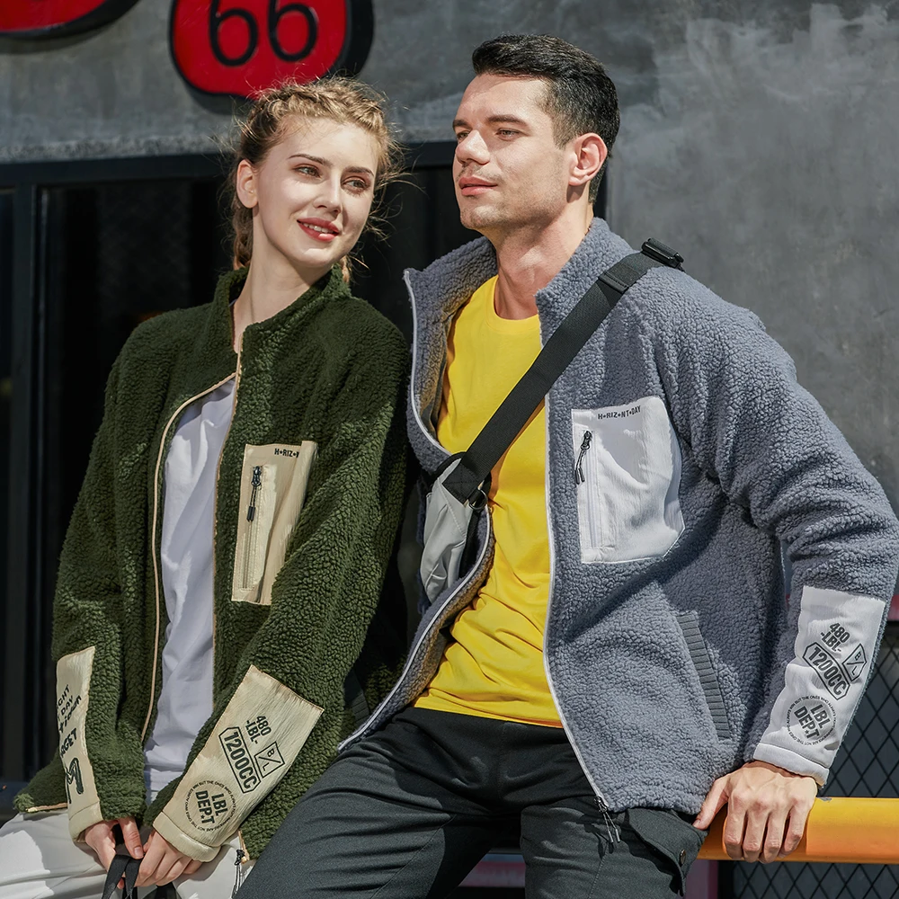 

2021Men Lamb Wool Zipper Hoodies Casual Thick Jacket Autumn Winter Cashmere Sweatshirt Male Patchwork Jacket Coat For Couples