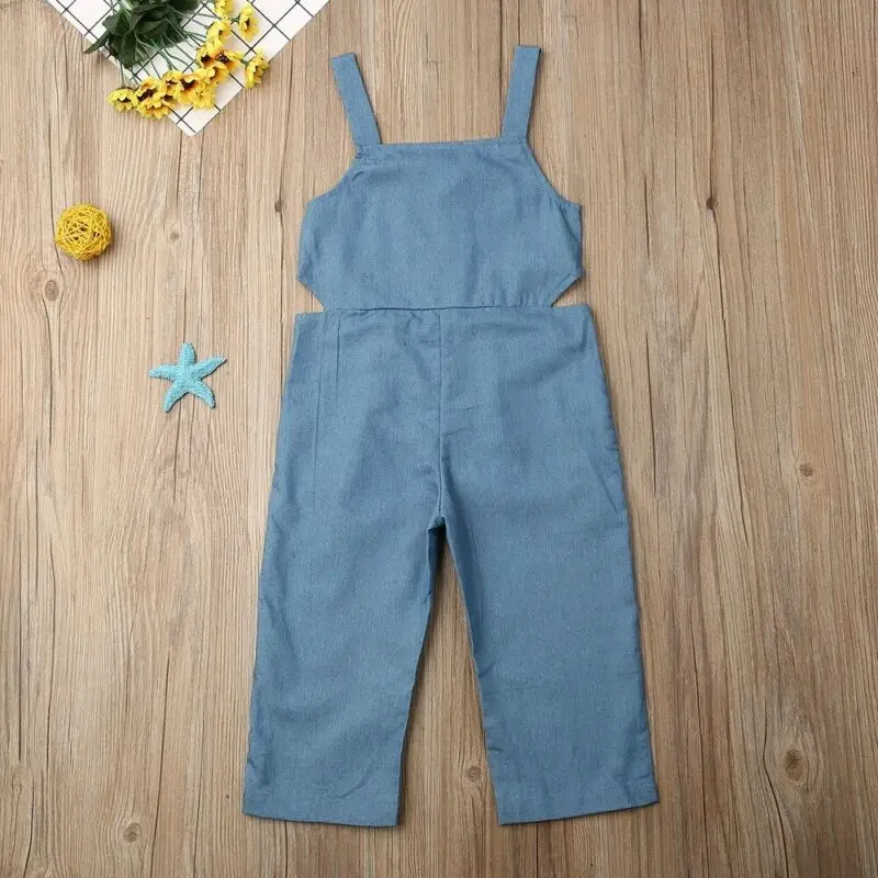 Спортивный комбинезон для маленьких девочек с лямками синие джинсовые брюки