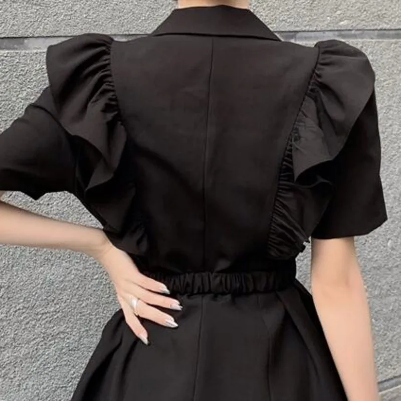 

Korean Two Piece Sets Women Ruffle Slit Blazer + Wide-leg Shorts Suits Office Ladies Ensembles Femme Vetement Femme 2021 Summer