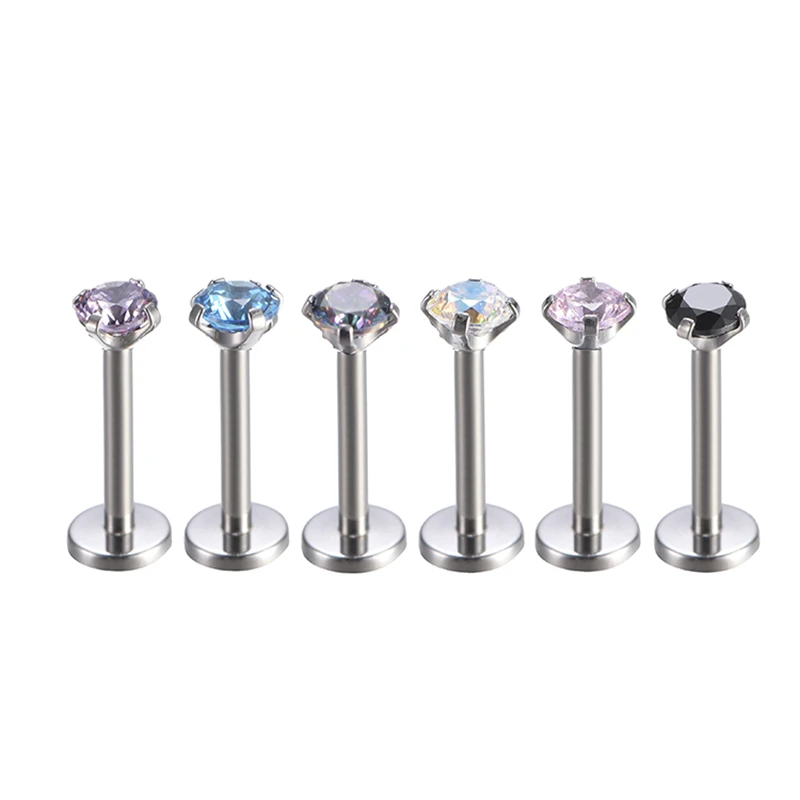 

ASTM F136 Titanium Push In Set Prong Cubic Zircon Lip Stud Threadless Labret Ear Tragus Cartilage Piercing Body Jewelry