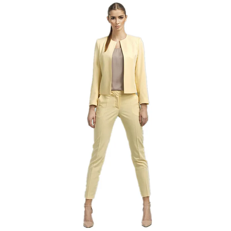 

Светильник-желтый женский комплект одежды для работы из 2 предметов, фигурные деловые костюмы, брюки, Офисная форма, стильные облегающие Жен...