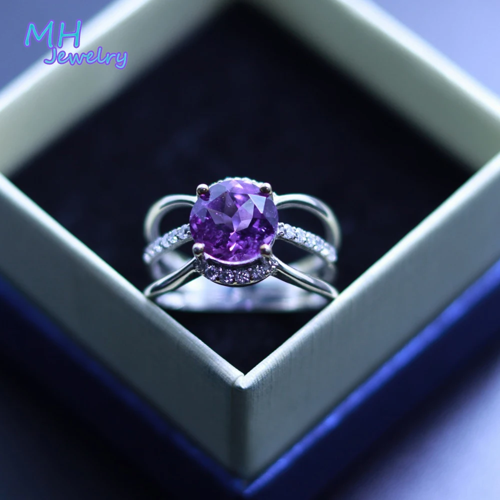

MH S925 silver 100% Natural Africe Amethyst Stone Retro elegant classics solid ring party New Year's Gift For Women fine Jewelry