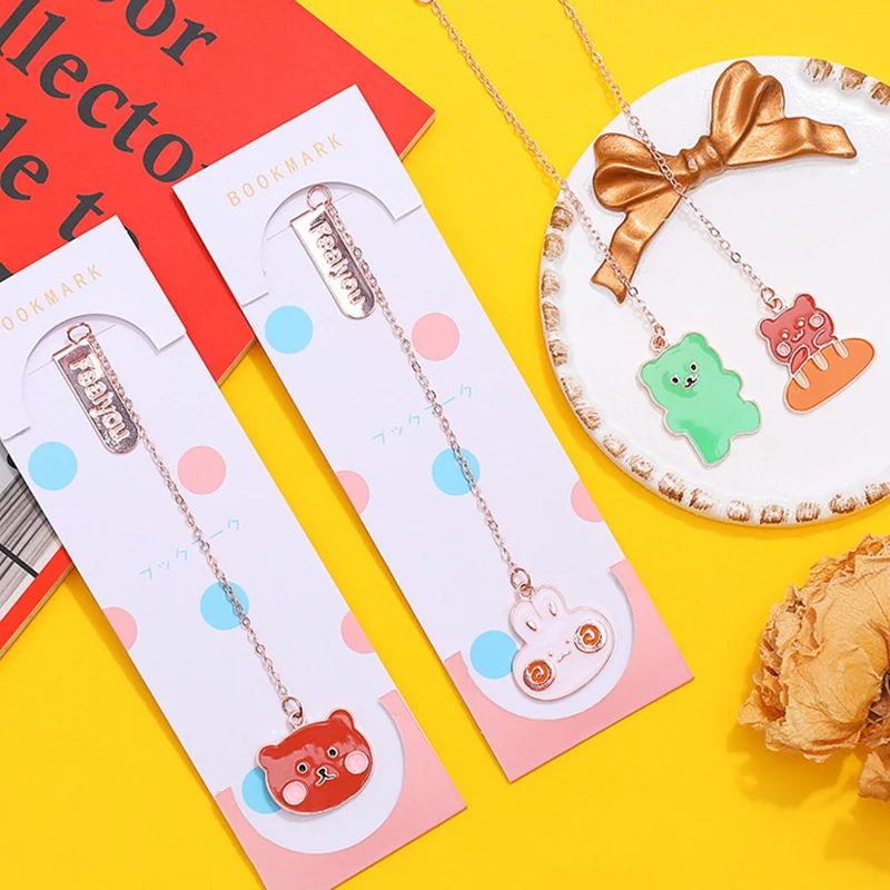 

Cartoon Small Daisies Rabbit Bear Metal Pendant Bookmark Cute Book marks for book Paper Clip School Office Supplies