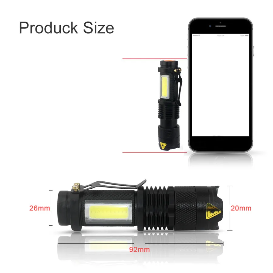 Adjustable Focus Mini Flashlight Q5 COB Waterproof LED Torch Lantern Use AA 14500 Battery for Hiking/Fishing | Лампы и освещение