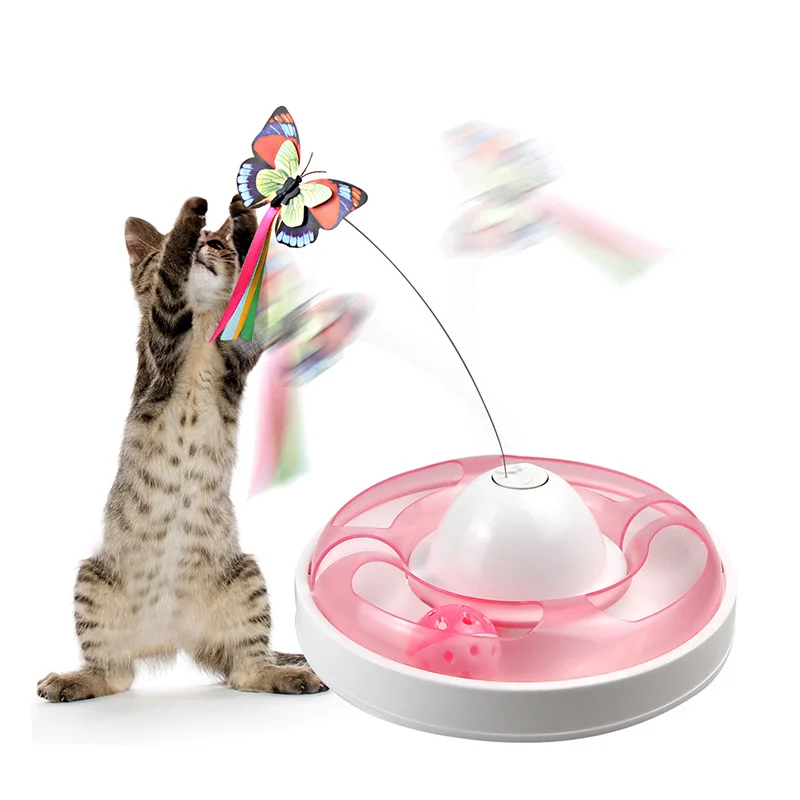 

Интерактивные игрушки для кошек для Крытый кошки электронные вращающаяся Игрушка Бабочка с роликовые дорожки мяч котенок кошка игрушка