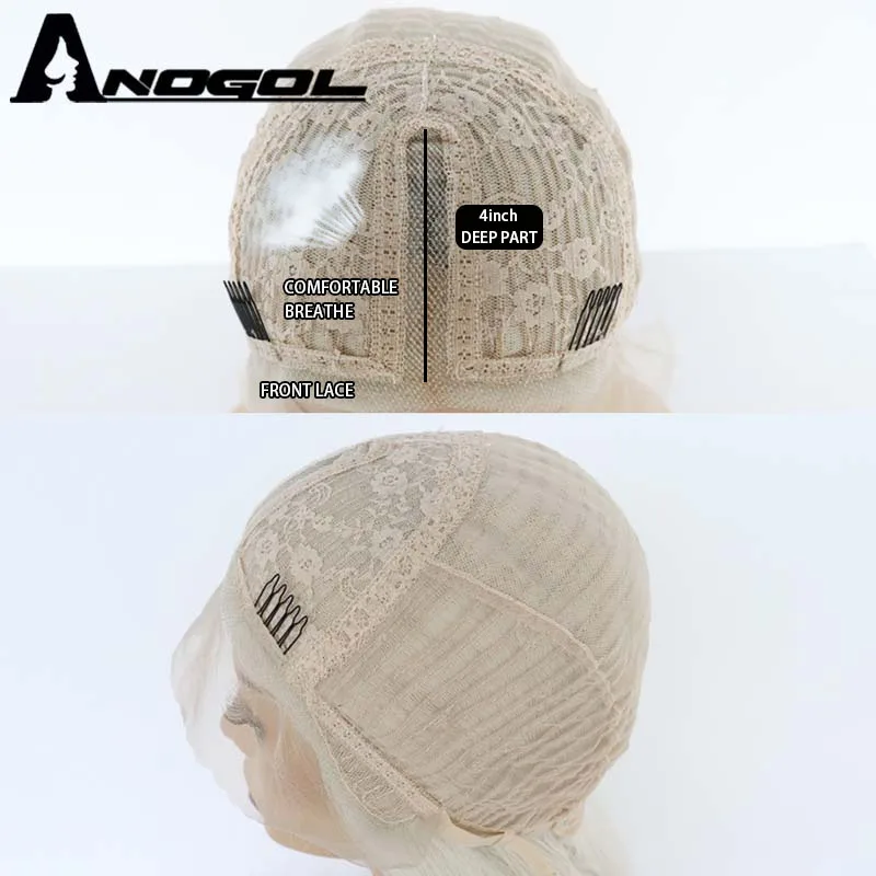 Парик Anogol из высокотемпературного волокна натуральная линия волос без клея