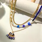 Многослойные Бусины злые глаза, зеркальные бусины для женщин, Цветочные бусины, асимметричное жемчужное металлическое ожерелье-цепочка, модные украшения