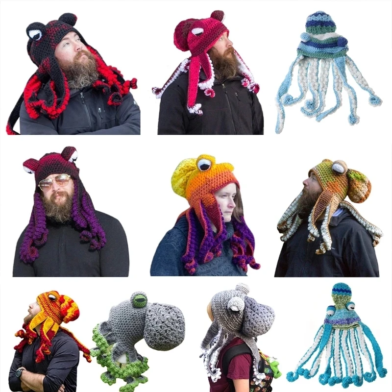 

Трикотажные шерстяные головные уборы в виде осьминога, бороды, ручной вязки, мужские рождественские головные уборы для косплея и вечеринки,...