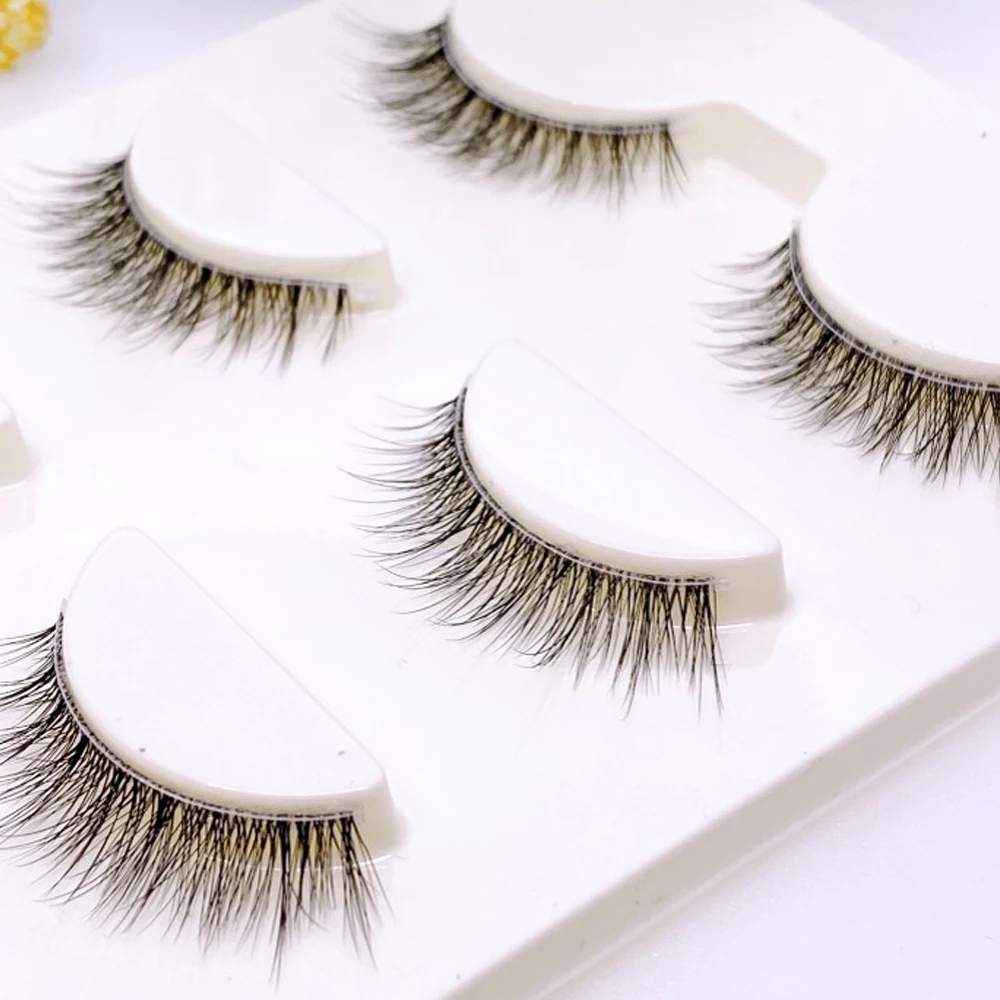 

NEW 3pair Invisible Band Transparent 3D Mink Fur Lashes Natural Long Wispy False Eyelashes