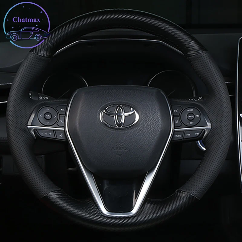 

Сделай Сам для Toyota Highlander RAV4 Avalon Camry Corolla 2019 2020 ручная строчка чехол рулевого колеса автомобиля черная натуральная углеродная кожа