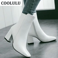 coolulu square toe gogo boot chunky high heel ankle boots women shoes blokc heeled winter booties shoes casual ankle booties