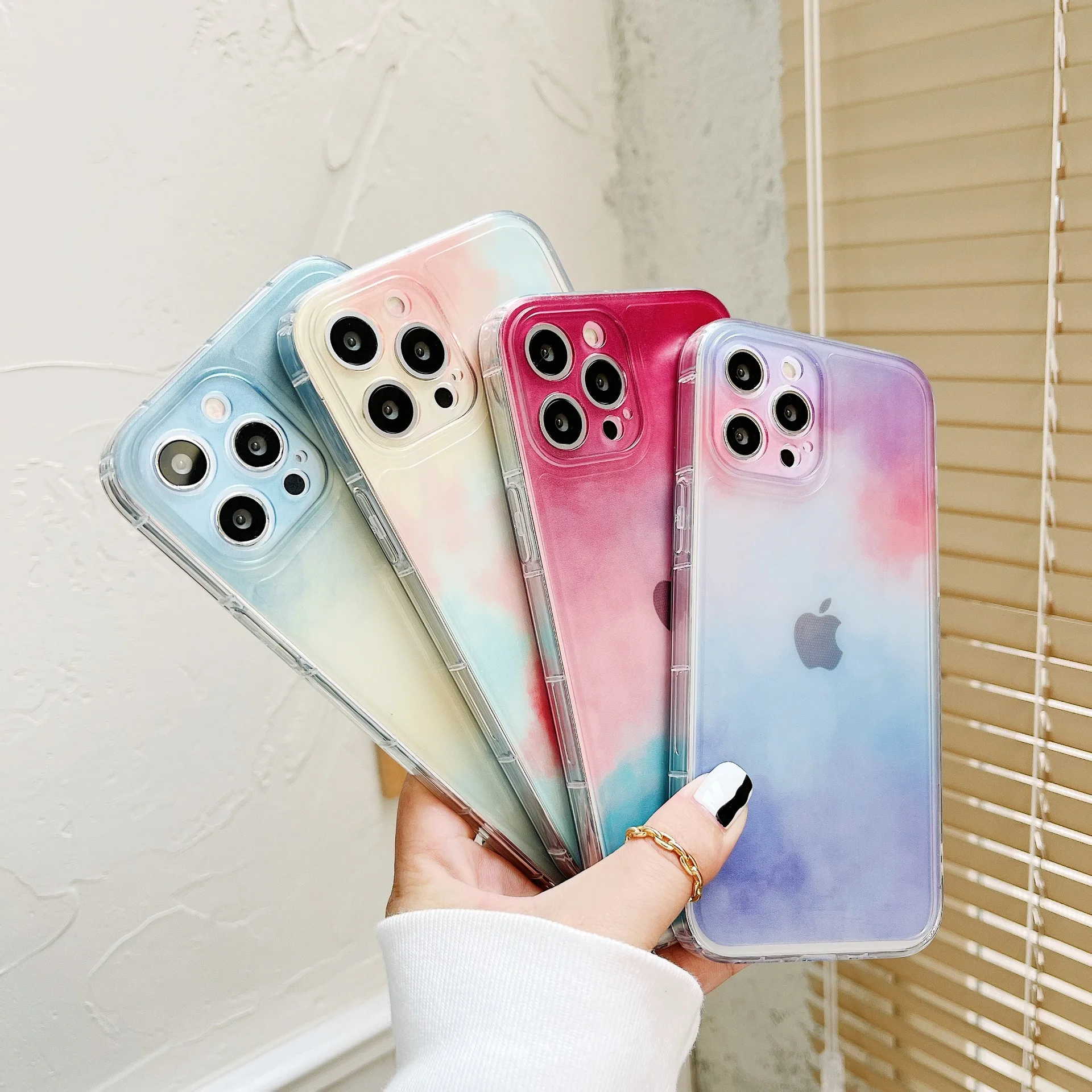 

Transparent Watercolor Phone Case For iPhone 12 11 Pro Max 7 8 Plus X XR XS Max SE 2020 12Mini Gradient Soft Silicone Back Cover
