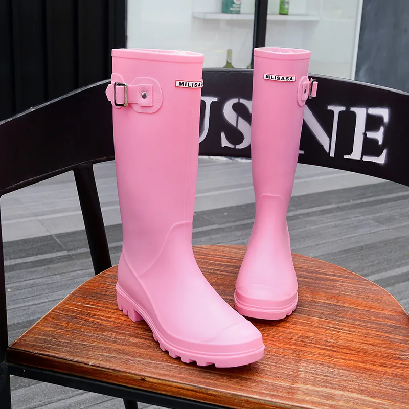Women Rain Boots Shoes 2021 Waterproof PVC Work Knee High Flat Anti-slip Rubber Rainy Day Shoes Woman Rubber Rainboots