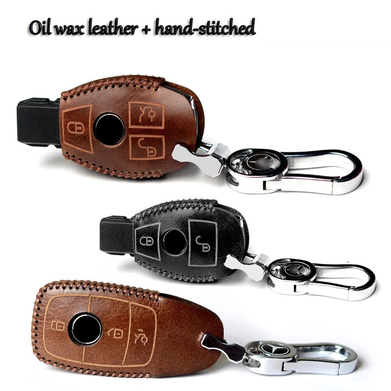 

Car Cowhide Oil Leather Key Case for Mercedes-Benz B-Class C-Class E-Class S-Class R-Class GLK260 Hand-stitched Key Case