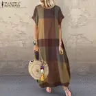Платье ZANZEA женское в клетку, макси платье-багги в стиле оверсайз, повседневный кафтан с коротким рукавом, одежда в клетку, лето 2021