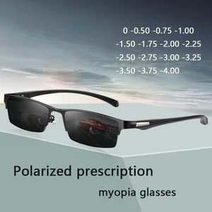Imported Alloy glasses frame Square Polarized Sunglasses Men Anti-glare Minus Lens Prescription Sunglasses Di