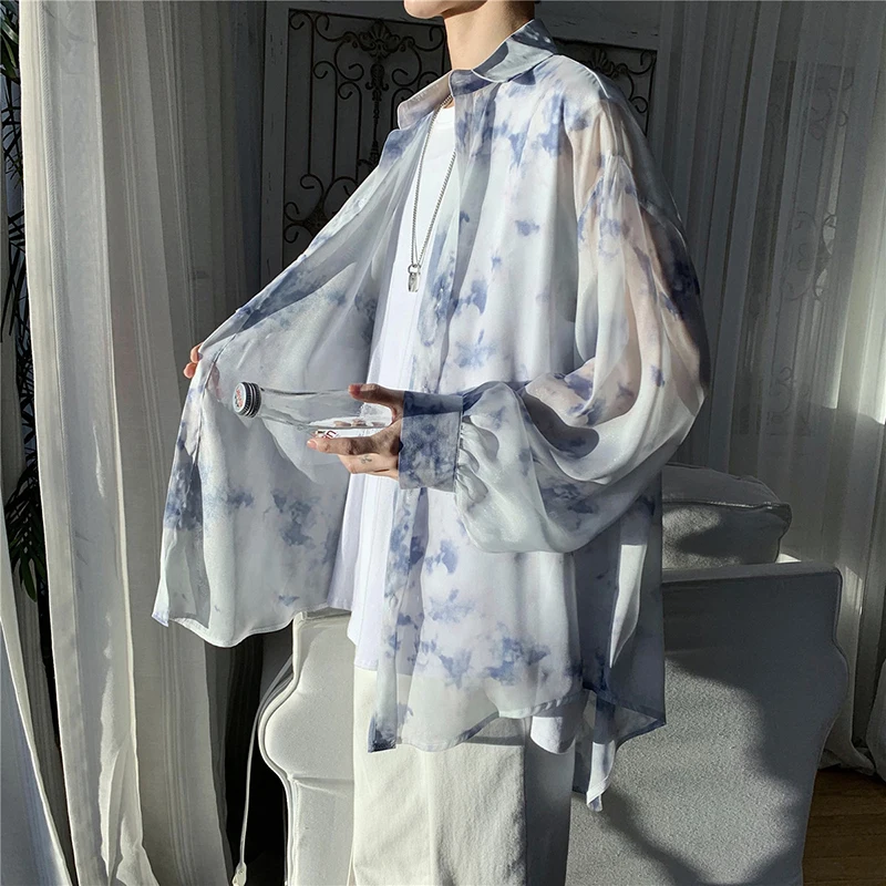 

Мужские рубашки с длинным рукавом, «вареный» уличная мода Harajuku Модные свободные размера плюс 2XL шикарные мужские подростков стильный негаб...