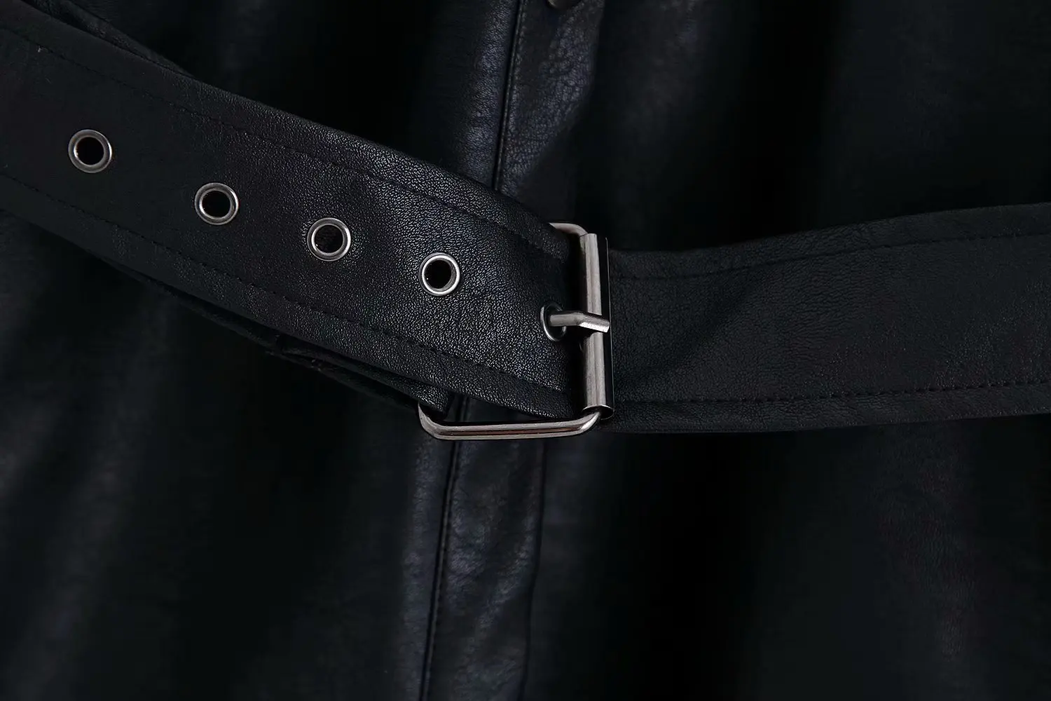 Imitation leather Jacket Belt Single Breasted Slim Long Jacket Women Streetwear Black Button Coat Windbreaker