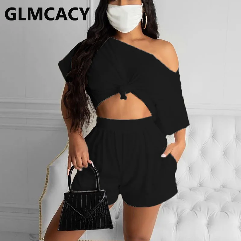 

Women Solid Chic Suits Casual Two Pieces Shirt Top and Loose Shorts Set Plus Size Outfits