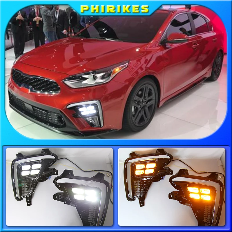

2Pcs LED Daytime Running Light For Kia K3 Cerato 2018 2019 2020 Flowing Turn Signal Relay 12V Car DRL Fog Lamp foglights