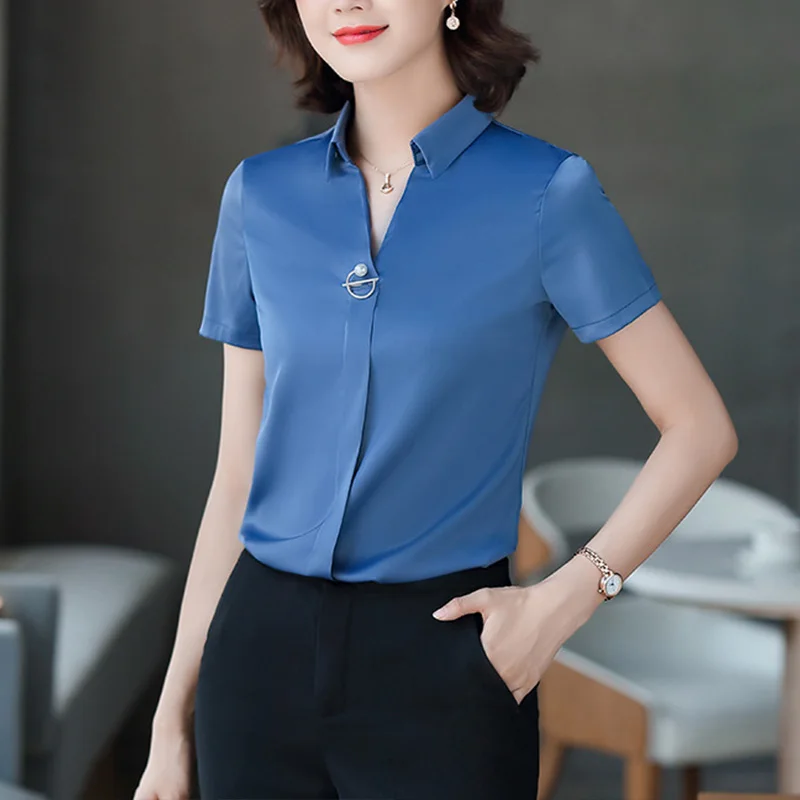 2024 летние профессиональные шифоновые блузки женские рубашки с лацканами Деловые