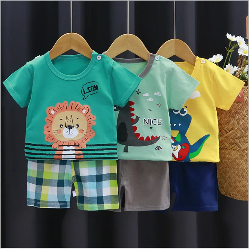 

Baby Cotton Summer T-shirt Animal Print Clothing Boy/girl Round Neck Cartoon Short Sleeve/shorts Casual Suit Newborn Pajamas