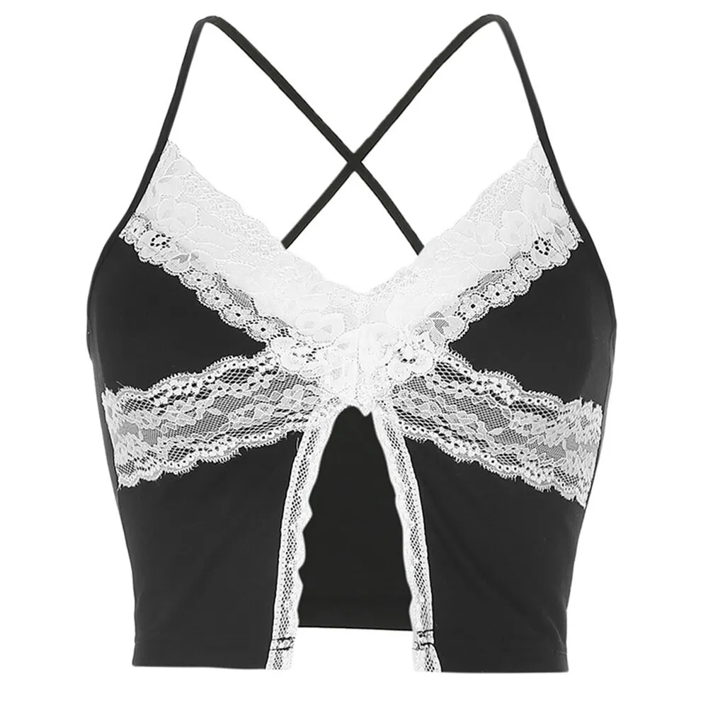 

Lace Hem Y2k Top Women Sexy Strap Summer Backless Camisole 90s Y2k Aesthetic Tank Tops Streetwear Women