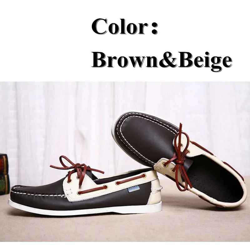 Brown-Beige Мужская и женская повседневная обувь из натуральной кожи; водонепроницаемые Мокасины с кисточками; классические лоферы; Мокасины без застежки; обувь для вождения; обувь на плоской подошве в английском стиле; 2019A039 - Цвет: Brown-Beige