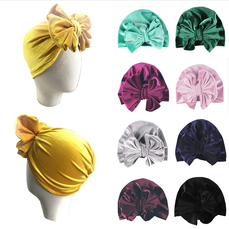 

2019 velvet Hat for Girls Big Bow Winter boys girls Turban Hat Photography Props Elastic Kids Beanie Cap winter hat