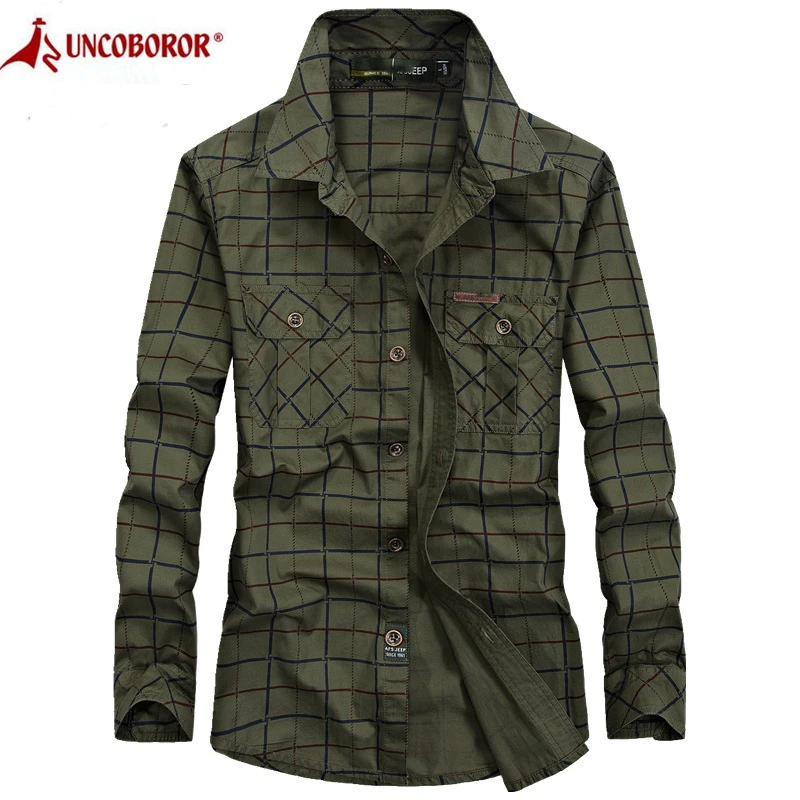 Мужская рубашка в клетку из 100% хлопка Повседневная Облегающая с длинными