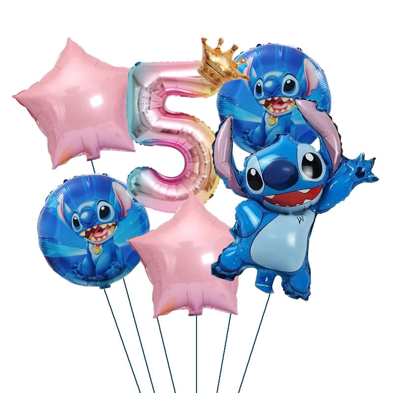 Набор голубых воздушных шаров из мультфильма Лило и Ститч с цифрами | Дом сад