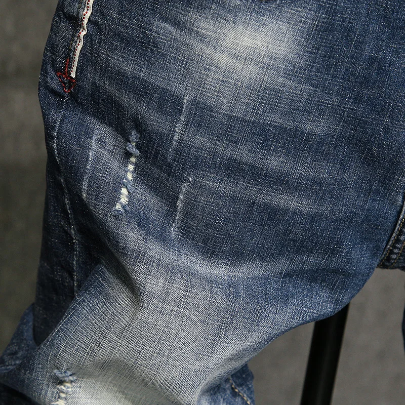 

Men shorts jeans slim stretch pants blue Summer