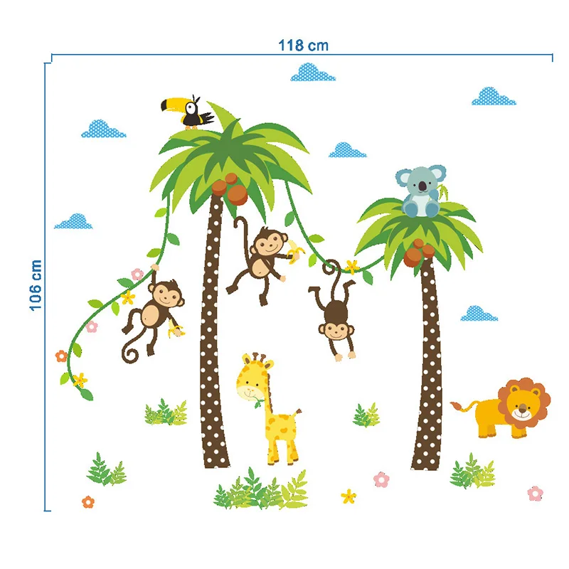 

1pc Wall Stickers Nursery Removable Decal Animals Tree Monkey Baby Nursery Room(