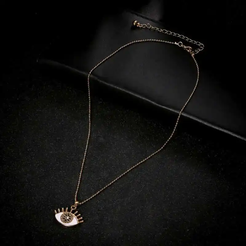

Necklace Chain Pendant Rhinestones Gift Jewelry Gold Color Eye Crystal Evil Sweater LB