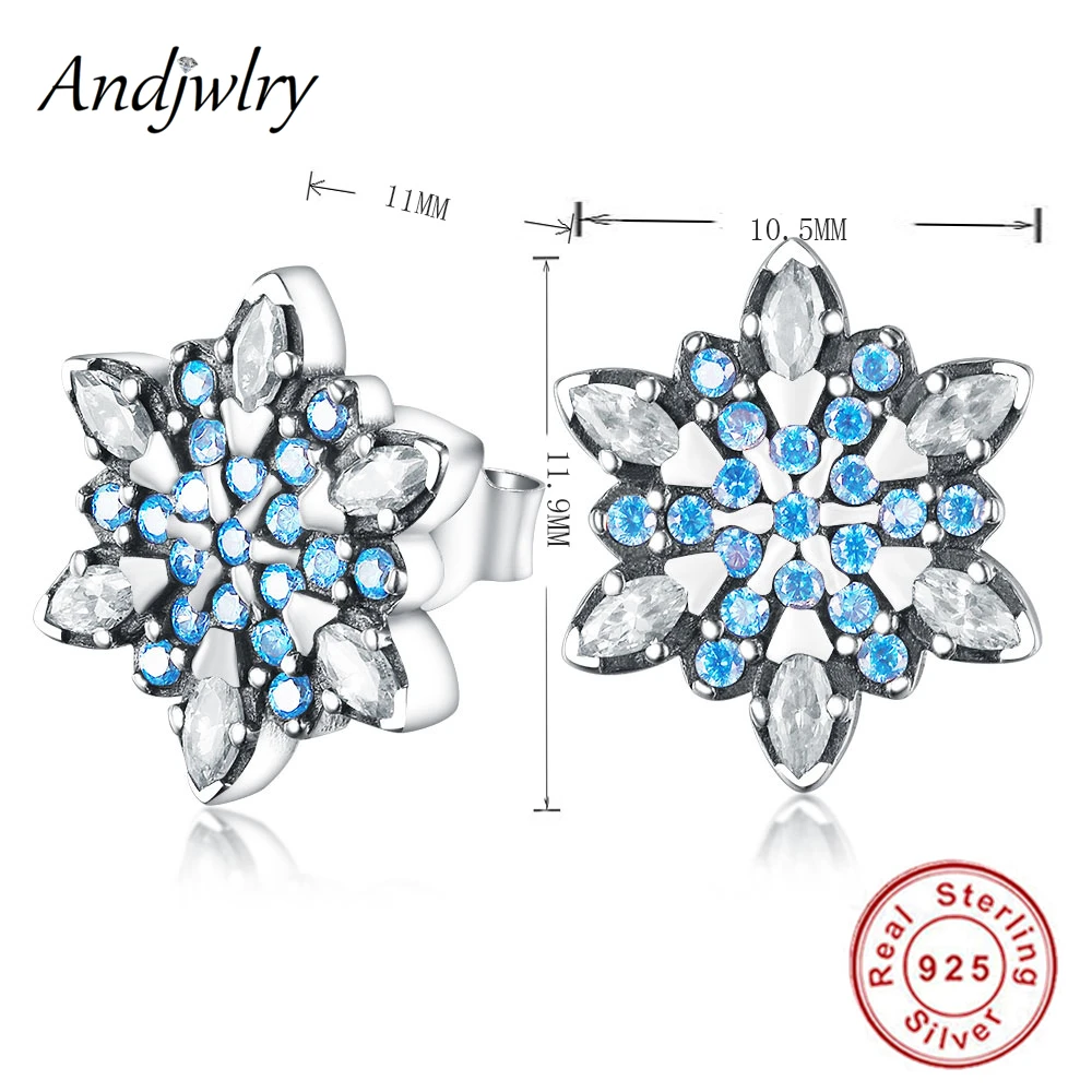 Серьги гвоздики в виде Снежинки из стерлингового серебра 925 пробы для женщин