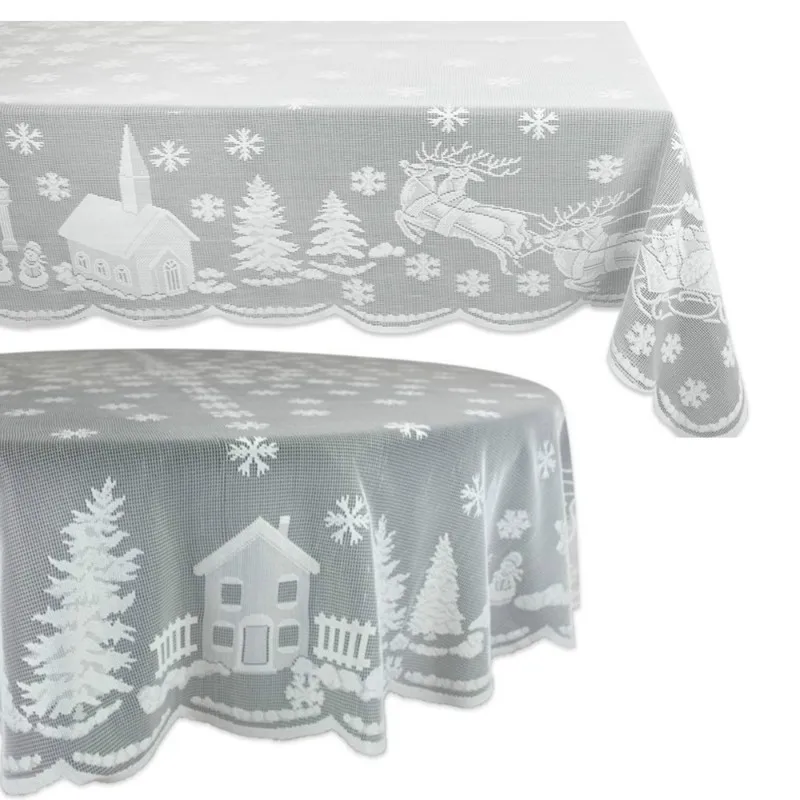 Enipate Рождественская белая кружевная скатерть с изображением Санта Клауса и лося, скатерть для обеденного стола, вечерние, свадебные, домашний декор