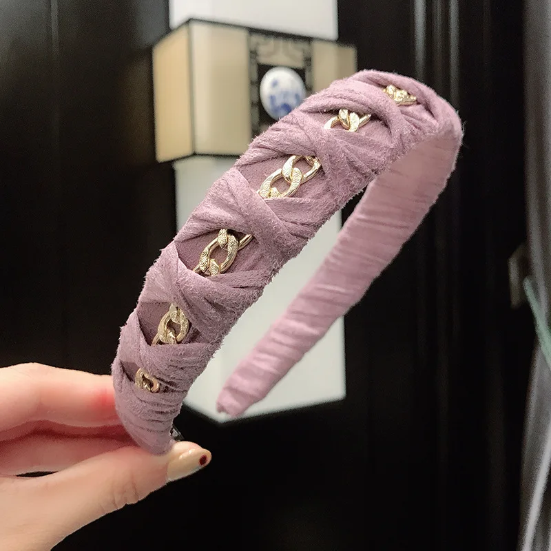 

Fashion hair accessories women's alloy chain headbands braided wide side knotted headband retro French face wash hair band girl