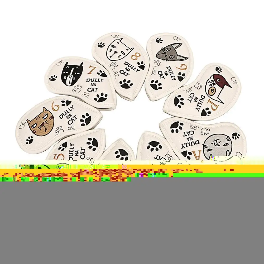 

9pcs/set Portable Golf Club Headcovers Cap Cartoon Cute Lazy Cat Cap Protective Cover PU Waterproof Golf Iron Head Cover